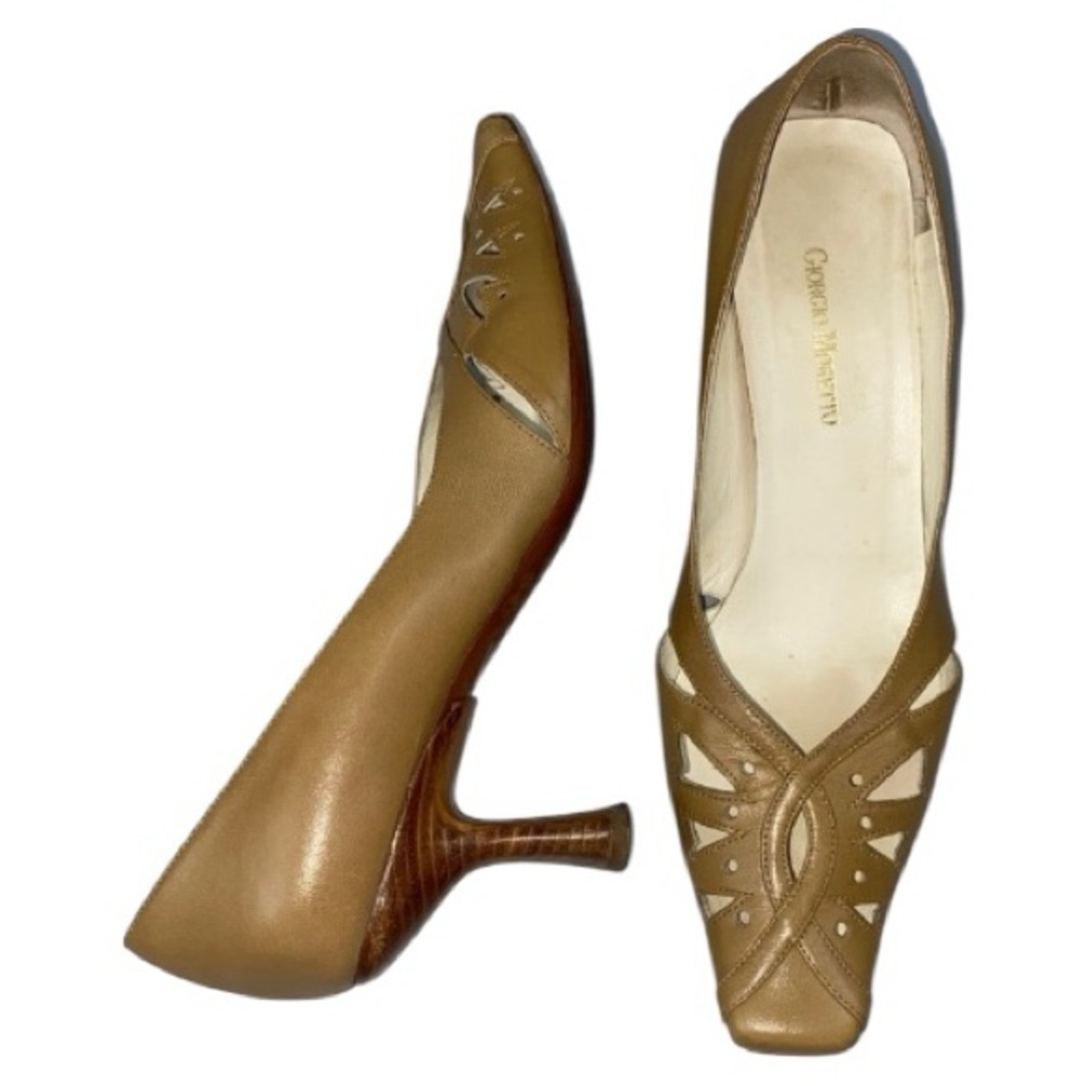 Giorgio Moretto D’orsay Camel CutOut Square Toe Leather Louis Heel Size 7 Italy